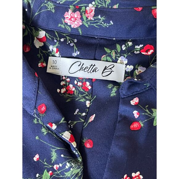 NWT Chetta B Women's Shift Fit Midi Dress Blue 10 Strawberry Floral Novelty Chic - Picture 4 of 16